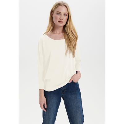 Rundhalspullover SAINT TROPEZ "A2561, MilaSZ R-Neck", Damen, Gr. M, weiß (ice weiß), Strick, Obermaterial: 80% Viskose, 20% Polyamid, unifarben, bequem normal, Rundhals, Pullover Rundhalspullover, Viskosemischung, Casual fit