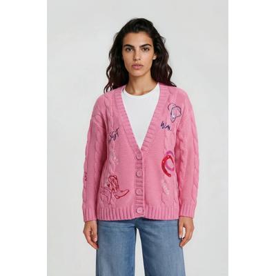 Cardigan MILANO ITALY, Damen, Gr. S, pink (candy), Material: 60% Baumwolle, 40% Polyacryl, bestickt, regular fit normal, tiefer V-Ausschnitt, eingesetzt Rippbündchen, Strickjacken, in weicher Haptik