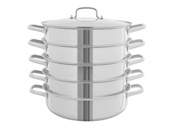 Cuiseur à vapeur à 5 niveaux 32cm, marmite à vapeur en acier inoxydable avec 4 plateaux à vapeur, marmite à vapeur pour viande et légumes, ustensiles de cuisine avec couvercle pour