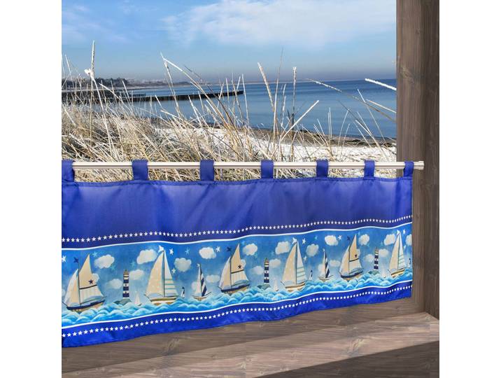 Gardine DELINDO LIFESTYLE Segelboot Gr. 1, blau, B:120cm H:45cm, Polyester, Gardinen, Gardine, mit Schlaufenaufhängung, für die Küche