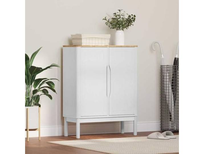HEFZGDB Massivholz Anrichte für Wohnzimmer Floro in Weiß 70x30x70,5 cm, Moderne Anrichte mit grifflosem Design und Türscharnieren, Sideboard aus Massivholz für Schlichte Einrichtung,