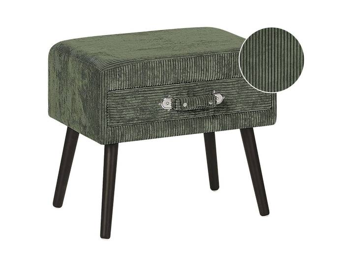 Beliani Nachttisch grün Cord Koffer-Design Eurostar, Schwarz, Grün, 50x46x35 cm, Schlafzimmer, Nachtkästchen