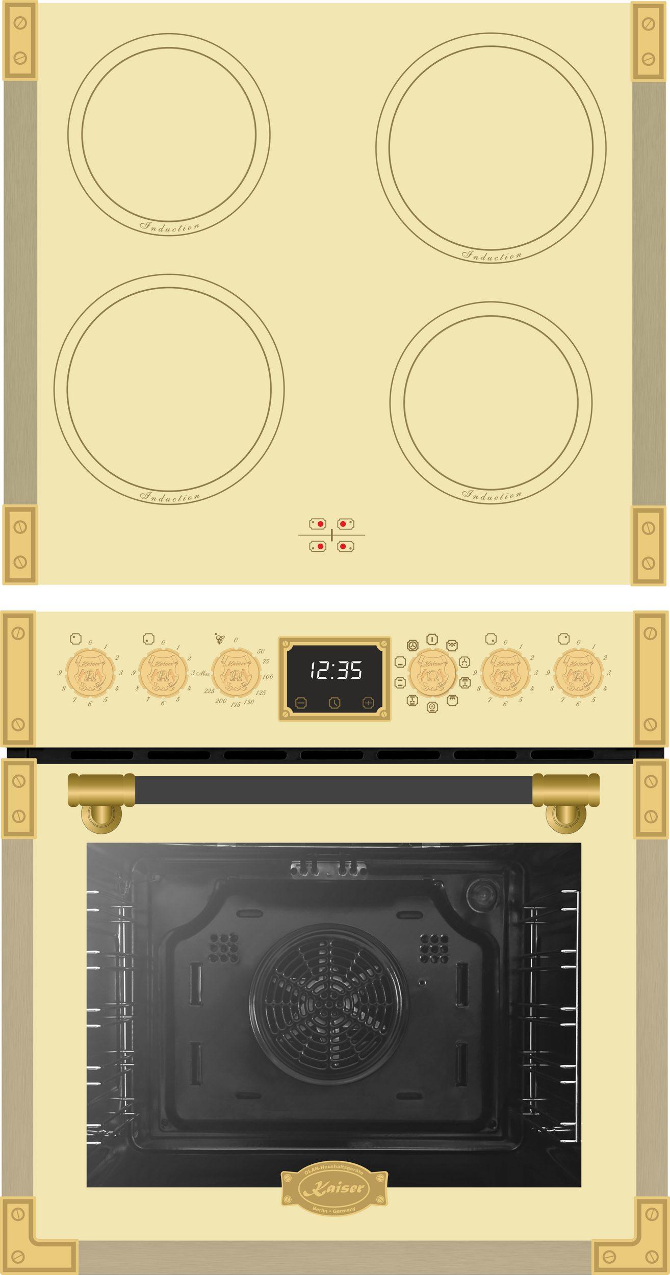 Kaiser Induktions Herd-Set Art Deco EHC 6776 I ElfAD, Retro Herdset Backofen 74 l mit Induktionskochfeld