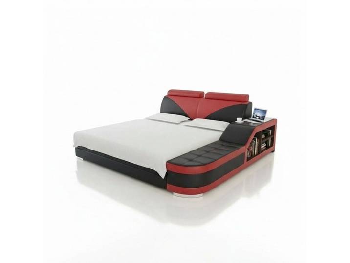 JVmoebel Bettanlage Design Polster Doppelbett 140x200cm mit USB & Regal, wählbare Farben, (Maße Freie Wahl), Made in Europe