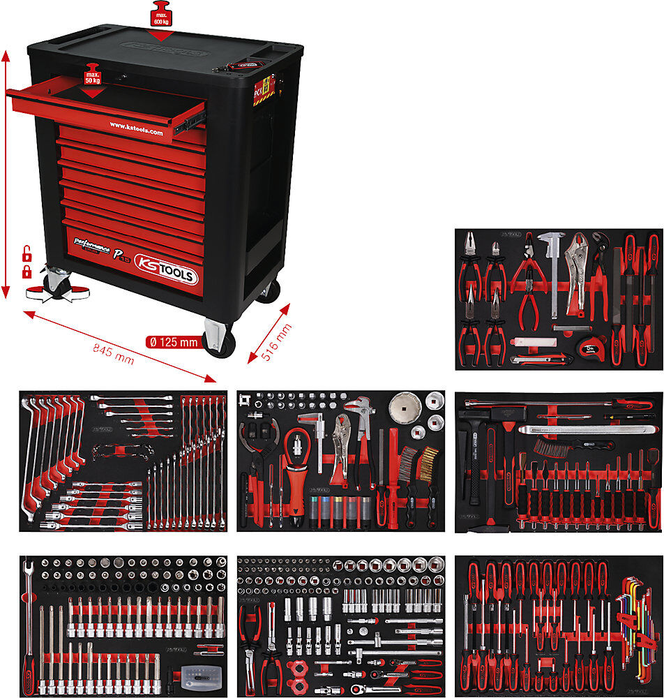 Werkstattwagen PERFORMANCE PLUS mit Werkzeug, P15, mit 397 Werkzeugen, für 7 Schubladen KS Tools