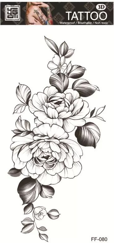 INF Tatouage temporaire floral noir - Imperméable et durable model 1
