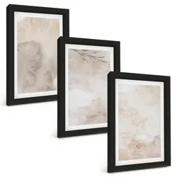 BILDER SET 3er Set - 20x30 cm Schwarzer Rahmen - Verschüttete Boho-Aquarellfarben