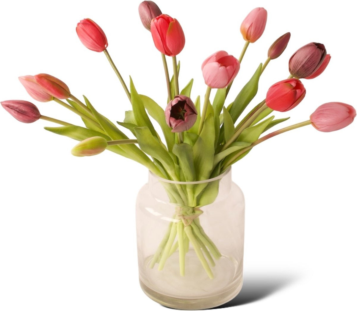 WINQ Kunsttulpen met glazen vaas, Multicolor, 15 stuks