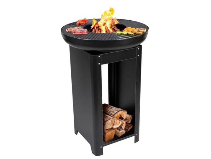 Arti Casa Foyer et Plaque de Cuisson 3 en 1 Alpina - Cheminée de Jardin 61 X 90 cm - avec Plaque Chauffante Teppanyaki - Barbecue à Plancha avec Rangement pour Bois de Chauffage - Foyer Extérieur