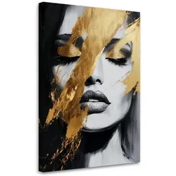 LEINWANDBILD Frauengesicht Porträt mit Gold Glamour 60x90cm