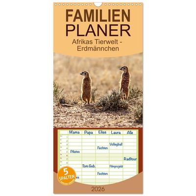 Familienplaner 2026 - Afrikas Tierwelt - Erdmännchen mit 5 Spalten (Wandkalender, 21 x 45 cm) CALVENDO