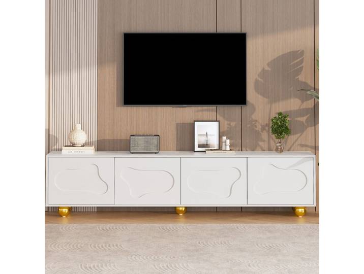 Meuble TV - SENVIRO forme nuage rangements généreux 180x40x45cm blanc