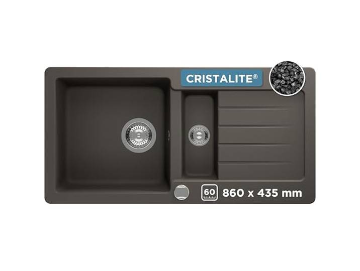 SCHOCK Küchenspüle Typos D-150S Asphalt 86x43,5 cm Granitspüle aus CRISTALITE Grau mit Becken und Abtropffläche Einbauspüle für 60 cm Unterschrank Pflegeleicht und robust durch Quarzkomposit