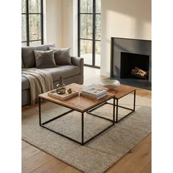 Couchtisch Set – 2-teilig Eckig Akazie Massivholz Metallgestell