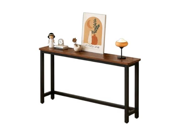Hynbdes Eingangstisch, Konsolentisch Schmal, Flurtisch, Metall & Holz Höhe 80/100 cm, Platz sparen, langlebig, für hinter dem Sofa, Wohnzimmer, Flur, Schlafzimmer, Braun-Schwarz 80×20×80cm