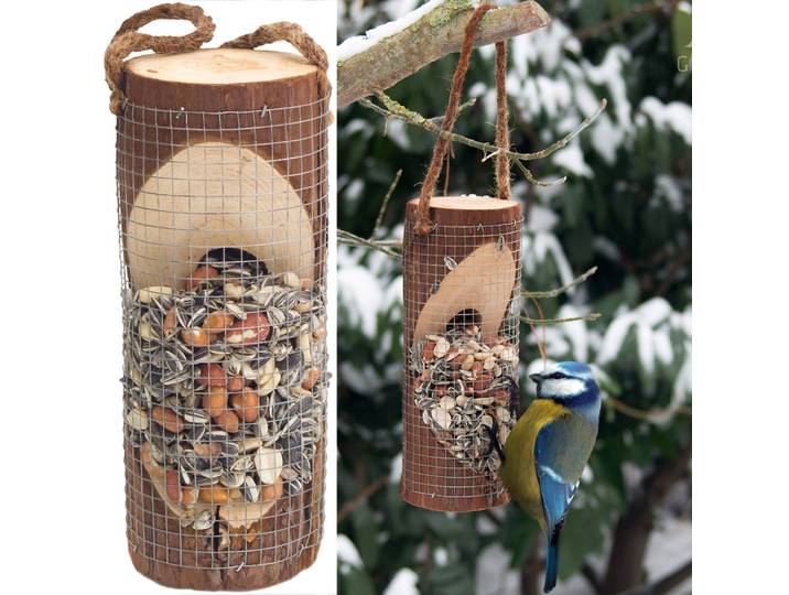 Vogelfuttersäule aus FSC Naturholz, 20 x Ø8cm