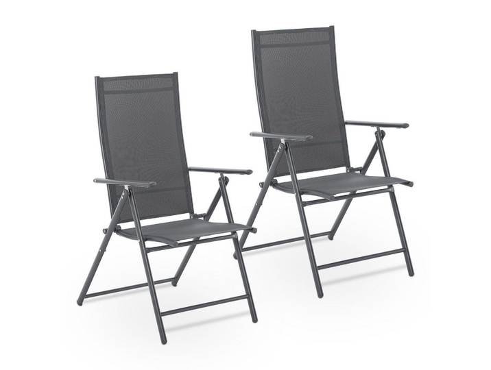 Juskys Gartenstuhl Calena Anthrazit klappbar (2er Set), Metall, 57x105x68 cm, Gartenmöbel, Gartensessel, Gartenklappstühle