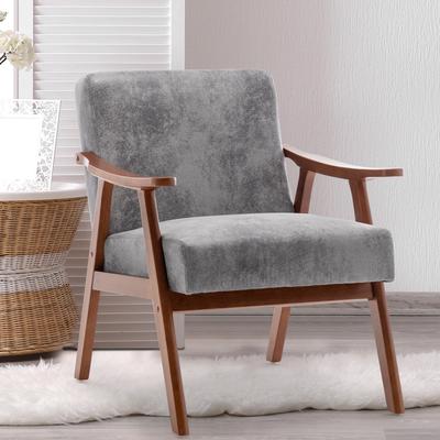 Loedds Mid-Century Modern Faux Leather Accent Chair with Solid Wood Arms for Living Room Bedroom