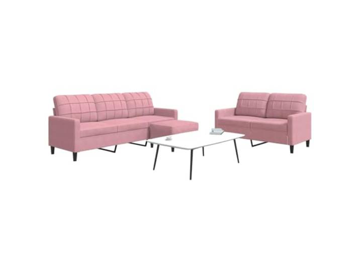 HEFZGDB 3-TLG. Sofagarnitur mit Kissen Rosa Samt, Weiches Samtstoff Sofa mit Metallgestell für Wohnzimmer, Bequeme Polsterung und Vielseitiger Hocker, Modernes Design Möbelstück
