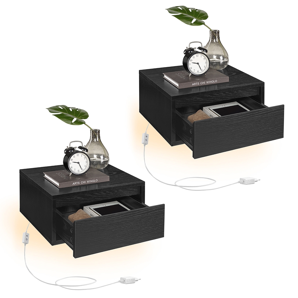 VASAGLE Schwebender Nachttisch, 2er Set, 3 Lichtfarben LETB35854B01