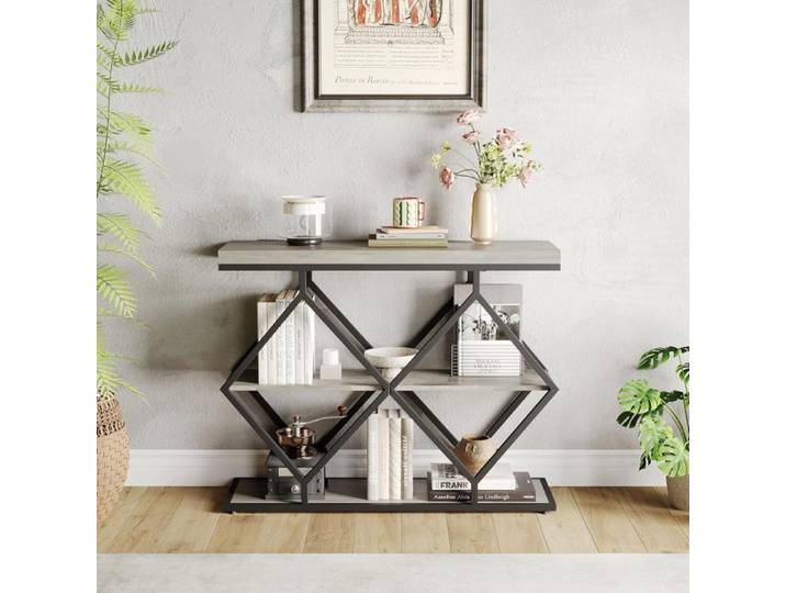 Table Console à 3 Niveaux Console Meuble Table d'entrée Industrielle avec Étagères Ouvertes en Métal pour Entrée Couloir Salon