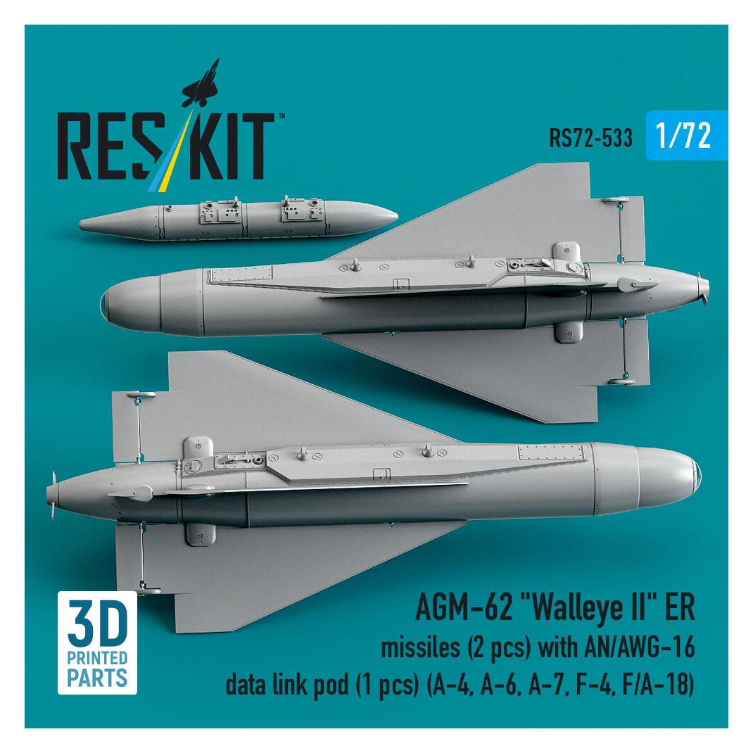 ResKit AGM-62 Walleye II ER missiles (2 pcs) with AN/AWG-16 data link pod (1 pcs) (A-4, A-6, A-7, F-4, F/A- (RS72-0533)