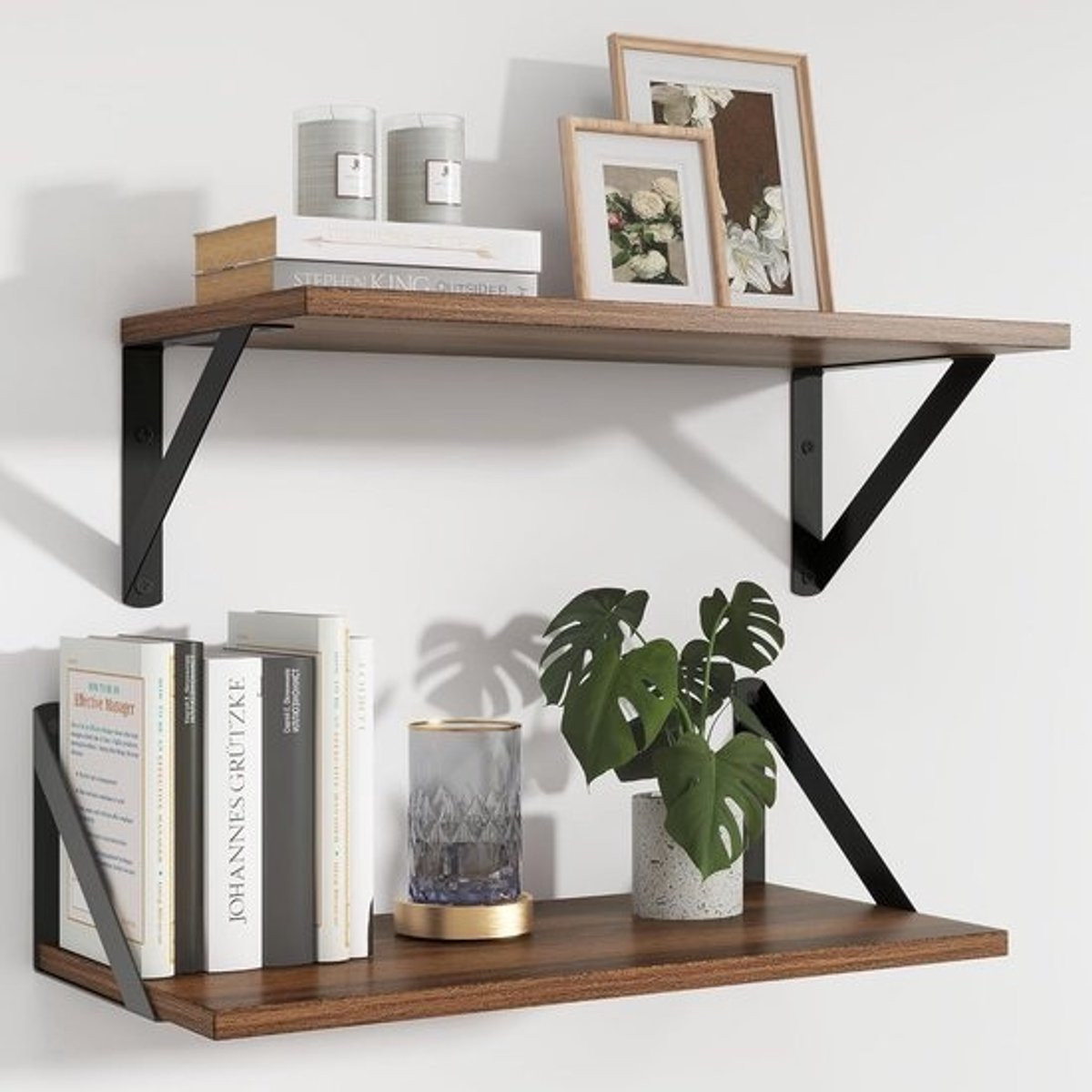 Set van 2 extra diepe zwevende wandplanken in walnoot voor decoratie