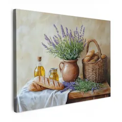 LEINWANDBILD Lavendel - Brot - Stilleben Wandbilder 80x60 cm