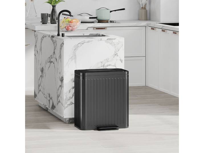 HOMCOM Poubelle Cuisine 2x20L Tri Déchets Pédale Métal Noir