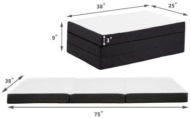 On Spot Shop Three Fold Portable Floor Bed, CertiPUR US Certified Foldable Mattress For Travel, Camping, Yoga, Guests, Soft Touch 3 in Twin
