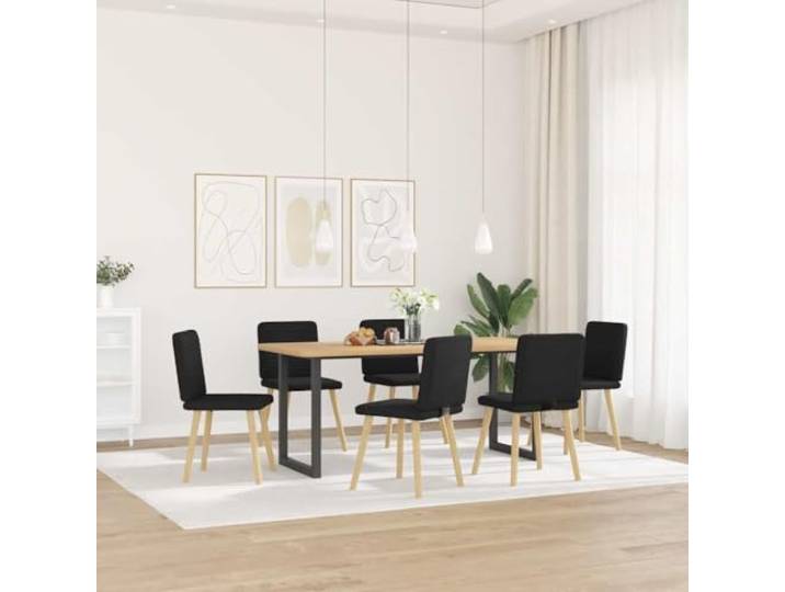 POUFGDR Essstühle, 6 Stück, Schwarz, Stoff Weiches Polyester, Rahmen aus Metall und Holz, dicker Schaumstoff, Esszimmer, Wohnzimmer, Gästezimmer