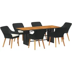 vidaXL 7-teiliges Garten Essgruppe Schwarz Poly-Rattan