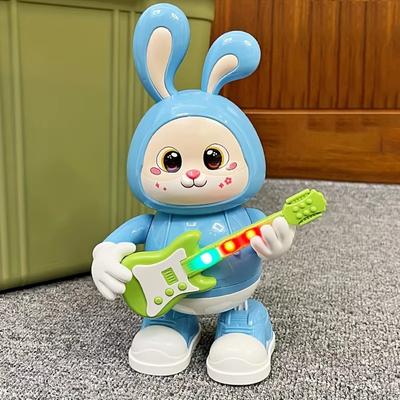 Perfect Picks Market Walking Singing Bunny, Musical Dancing Rabbit Toy With Guitar, Moving Toys For Baby With Music & Lights, Easter Gift blue Rabbit