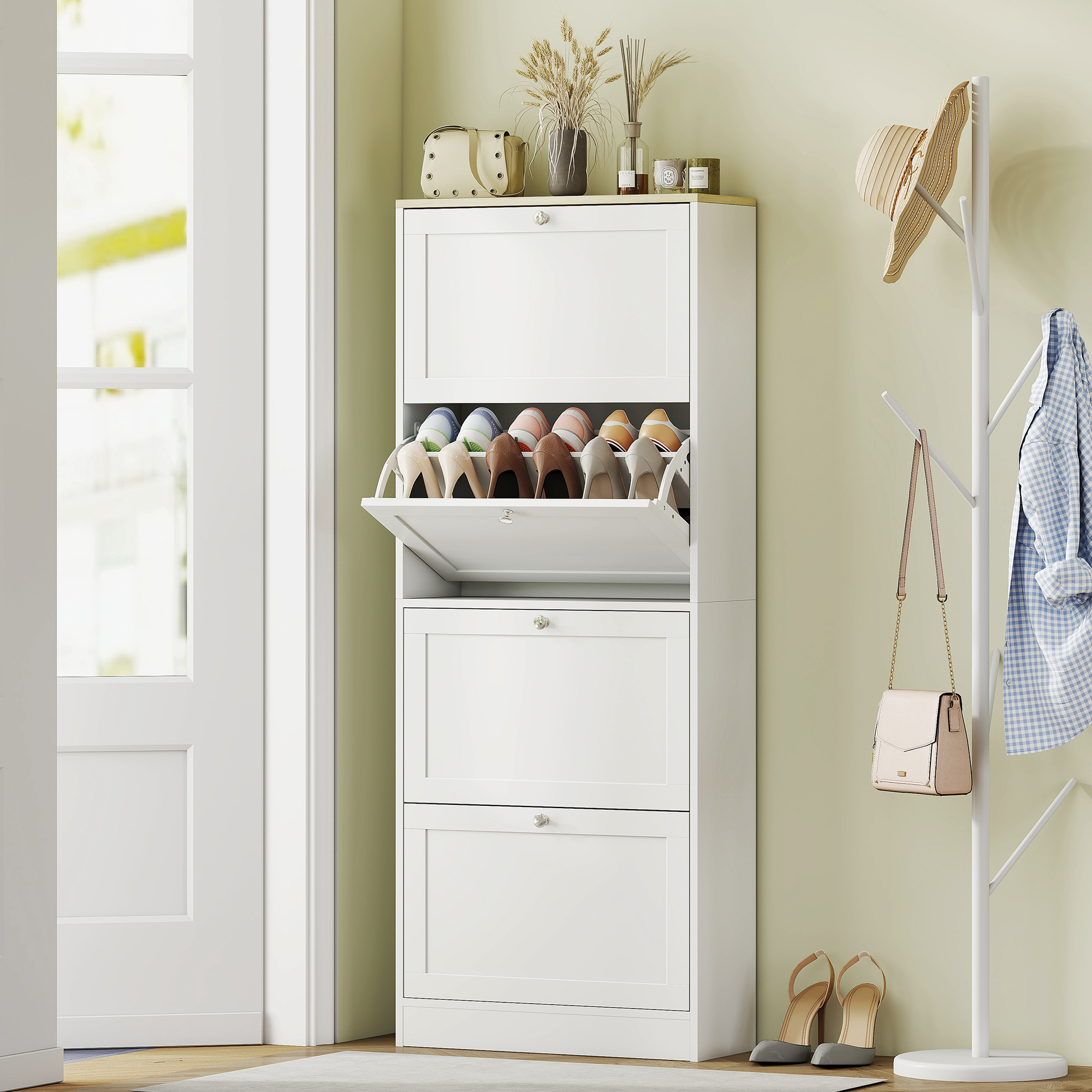 Homcom Scarpiera Salvaspazio a 4 Cassetti con Ripiani Regolabili su 2 Livelli, 60x23.5x151 cm, Bianco   Aosom Italy