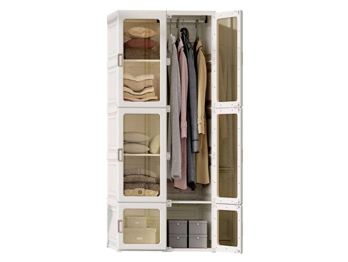 Armoire Chambre Penderie Armoire de Rangement Garde-Robe Meuble Rangement 6 Porte et 10 Compartiment 1 Tige Suspendue Blanc
