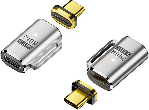 INF Adaptateur Magnétique USB-C Femelle vers USB-C Mâle Droit, Charge Magnétique 240W Argent
