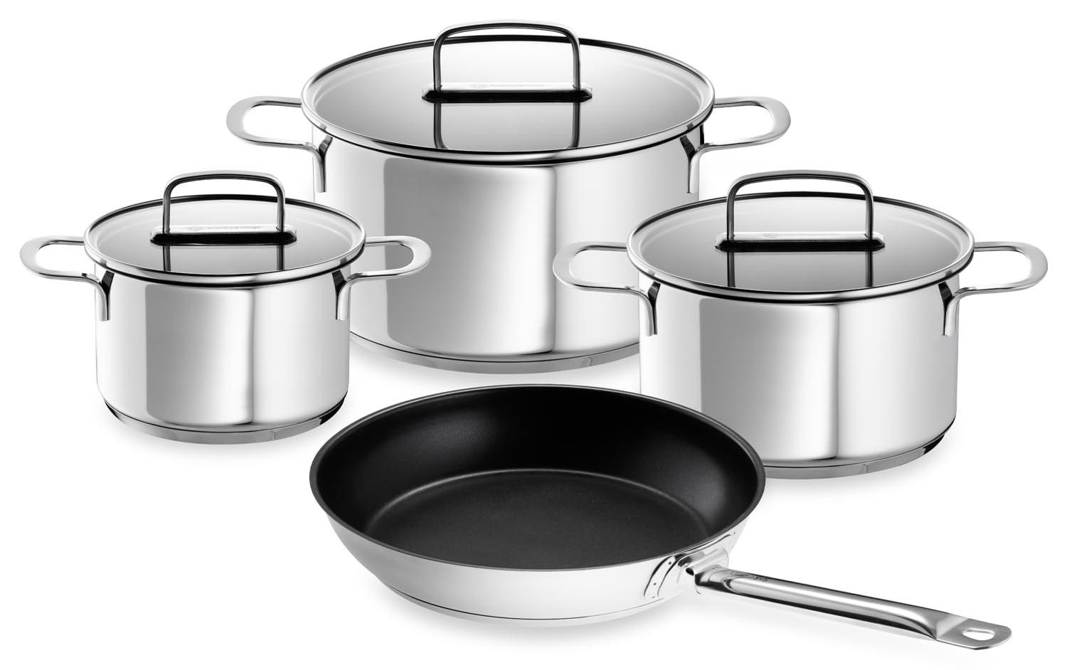 Dripio 4-delige roestvrijstalen pannenset met 28 cm koekenpan