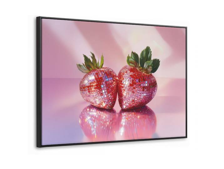 LEINWAND Bilder mit Rahmen - Disco - Obst - Glitzer - Erdbeere - 100x70