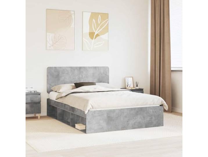 Massives Kiefernholz Lattenrost Stilvoll Modern Grau 150 x 200 cm Bettrahmen Beton Grau 150 x 200 cm Massives Kiefernholz Holzbett mit Lattenrost Stabil Modernes Bettgestell