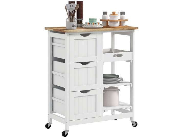 Chariot de cuisine Homcom avec 3 tiroirs et plateau amovible 67X37X85.5 cm Blanc