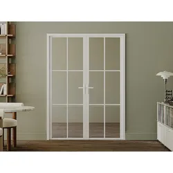 Tür-Set - zwei Flügel - wendbar - Aluminium & Sicherheitsglas - 2 x 204 x 73 cm - Weiß - SEROTO