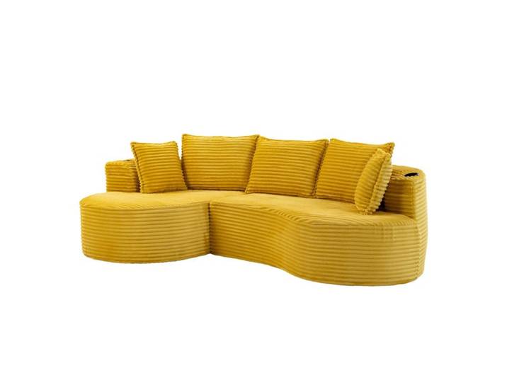 ELVORIN Canapé courbé compressé en corduroy jaune moutarde 250 x 152 x 82 cm