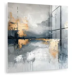 ACRYLGLASBILD Kunst - Grau - Gold - Abstrakt 90x90 cm