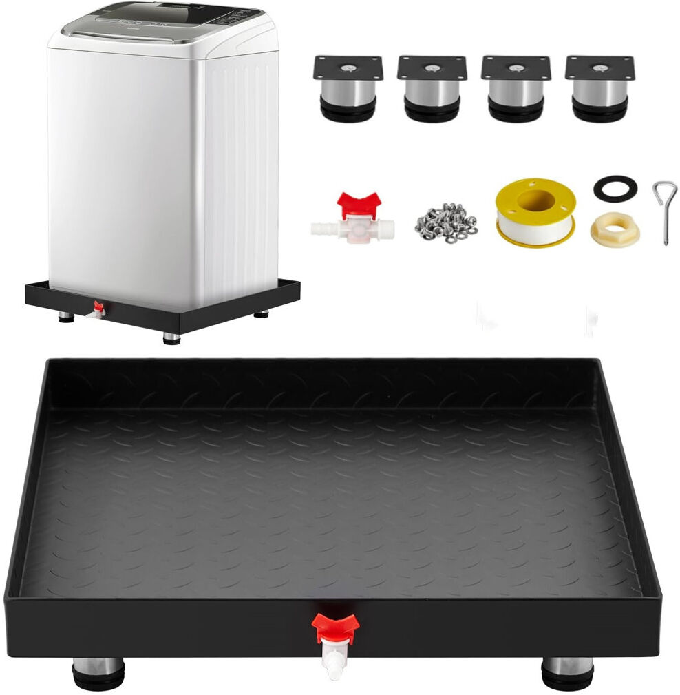 FXSGER Heavy-Duty Carbon Steel Washing Machine Pan 27 x 25 Inch with 4 Anti-Vibration Feet and Drain Hole, Rust-Proof Leak Protection Tray for Floor Damage P 5.08cm H x 60.96cm W x 60.96cm D