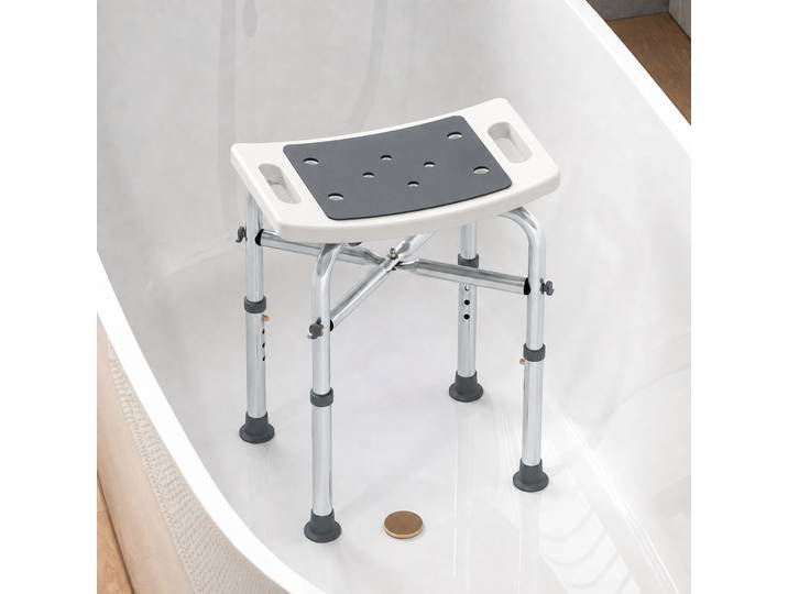 HOMCOM Tabouret de Douche Réglable Aluminium Gris Antidérapant