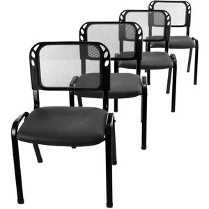 Nexos Besucherstuhl ZHM20508 SL4, stapelbar, Vierfußstuhl, Stoff/Netz, schwarz, 4 Stück
