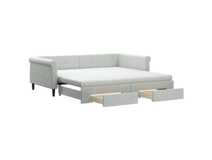PUGYNBK Schlafsofa Nest, Samt, Hellgrau, 100 x 200 cm 2-in-1, zwei Schubladen mit Rollen, Schaumstoffmatratzen, Holz- und Metallrahmen