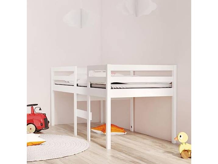 Massives Kiefernholz vielseitig platzsparend Hochbett Weiß 90x190 cm Hochbett Weiß 90x190 cm Massivholz Kiefer Kinderbett mit Leiter und Rausfallschutz für kleines Zimmer Schlafzimmer Stabil und