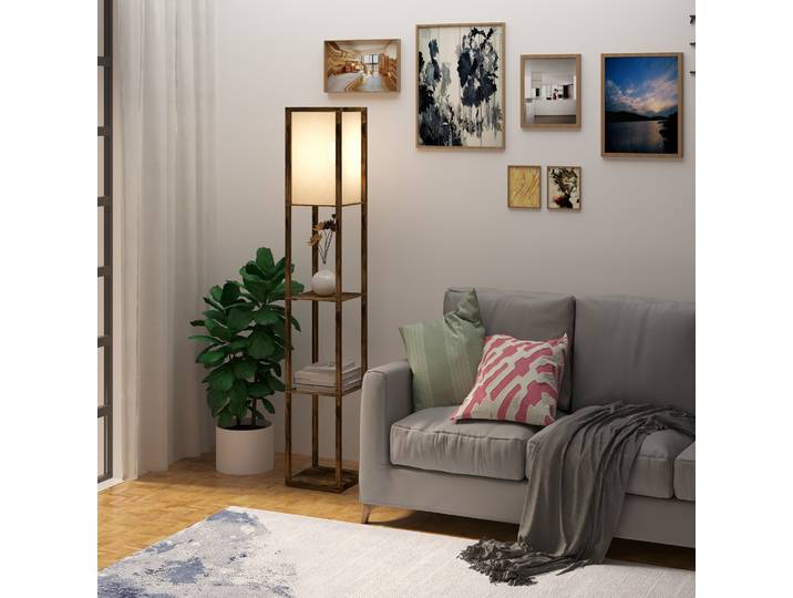 HOMCOM Lampadaire Étagère MDF Blanc/Marron