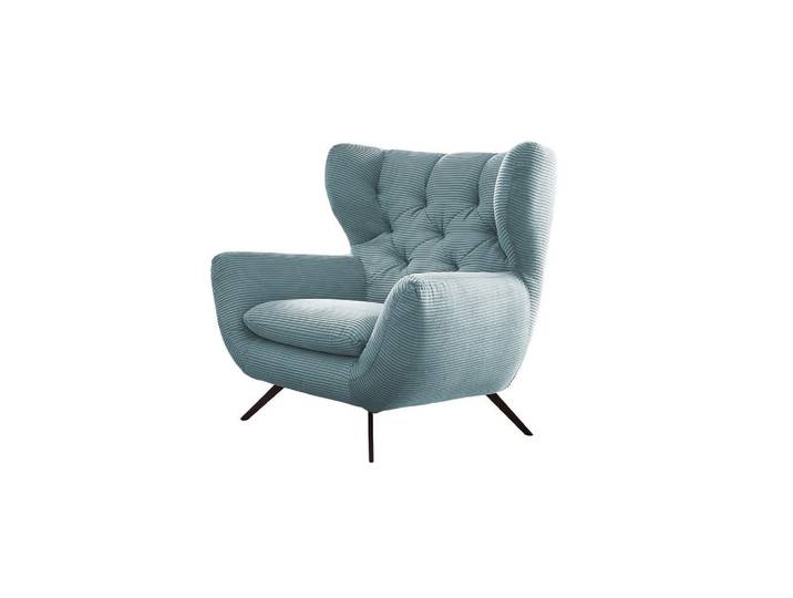 Kawola Sessel Charme Hellblau Cord, Metall, Echtholz, 100x106x95 cm, Wohnzimmer, Sessel